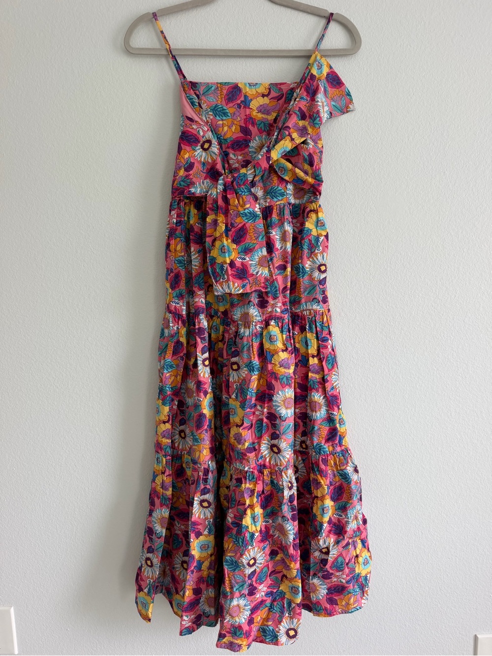 Sugarlips One-Shoulder Floral Midi Dress in Pink, Yellow and Teal